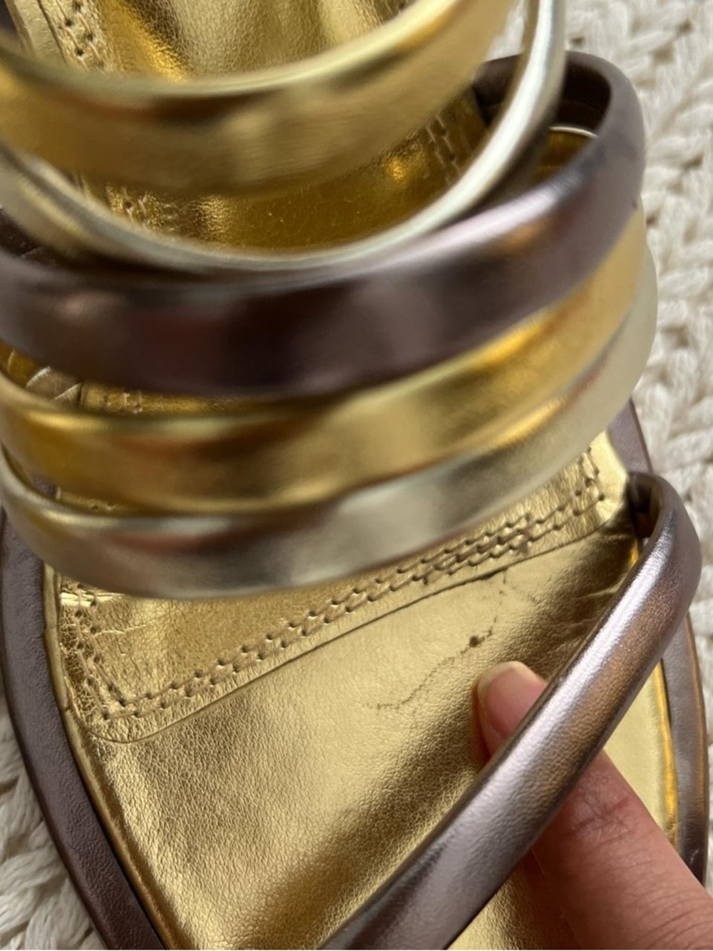 FARM Rio Metallic Multi-Strip Block Heel Sandals - Bronze & Gold - Picture 3 of 6